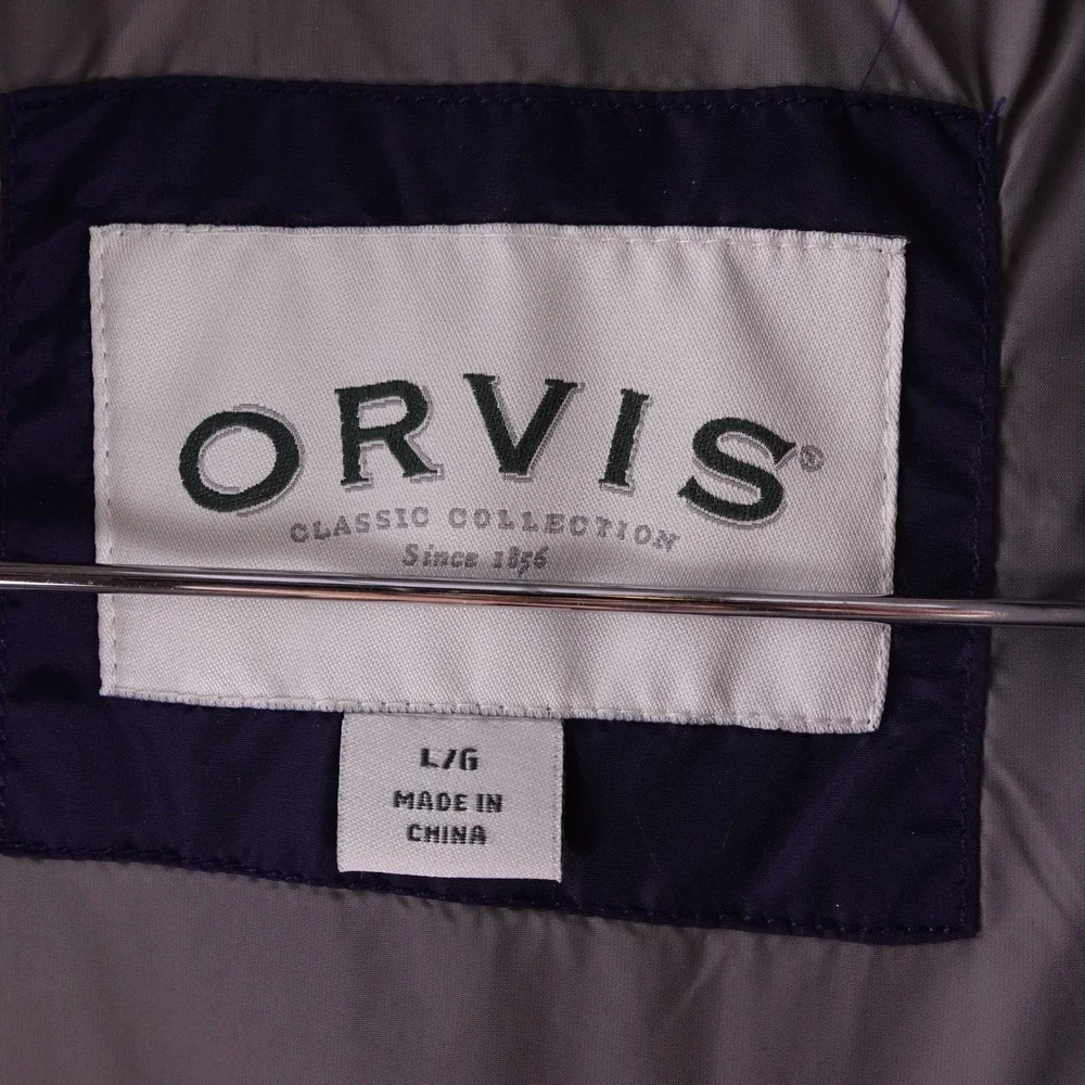 Orvis‎ Mens Classic Collection Blue Down Puffer Vest Large Snap Zip Pockets